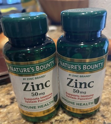 (2) Nature's Bounty Zinc Supports Immune Health 50mg 100 ct Caplet Bottles