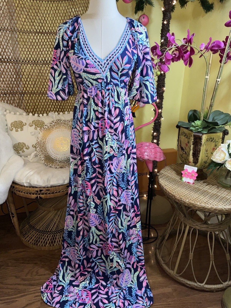 lilly pulitzer manuela maxi dress Lilly Pulitzer Manuela Maxi Dress You've Been Spotted Oyster Bay Navy Sz S