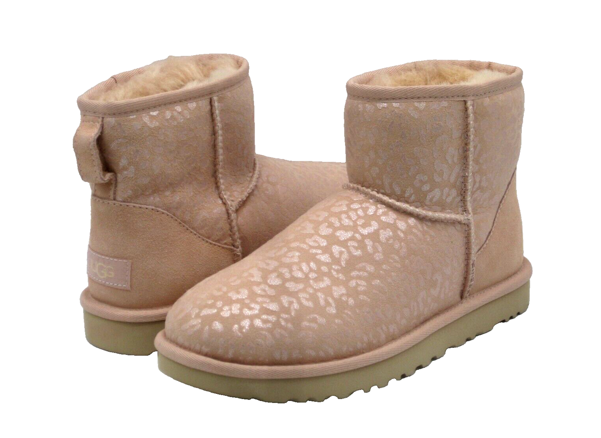 UGG CLASSIC MINI SNOW LEOPARD WOMEN ANKLE BOOTS PINK US /UK /EU 39