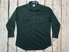VTG Ely Cattleman Wrinkle Resistant Solid Green Pearl Snap Long Sleeve Shirt