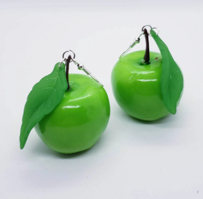 Unikat SAFTIGER APFEL OHRRINGE Handarbeit FRÜCHTE Obst REIF groß STATEMENT Geschenk GRÜN