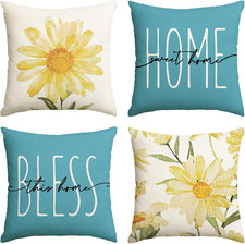 Home Sweet Home Spring Summer Flowers Yellow Throw Pillow Covers, 18 X 18 Inch B