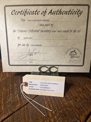Bewitched Tv Show Vintage Faux Gold Hoop Earrings Costume Collection COA