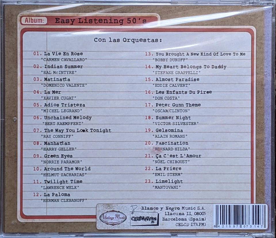 Easy Listening Instrumental Songs 50's (2012, CD)- Blanco y Negro Music - Photo 2/2