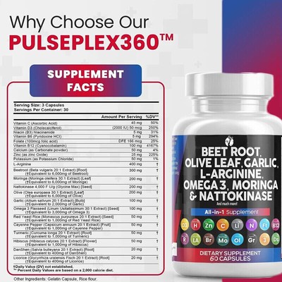 60 capsules of beetroot containing olive leaf nattokinase and garlic extract