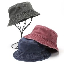Women Fishermen Washed Denim Bucket Hat Outdoor Cotton Fishing Hiking Sun Cap