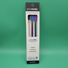 Ecovessel Rainbow Stainless Steel 2 Pack Reusable Metal Straw Brush Silicone