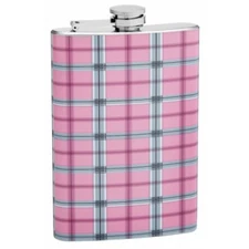 8 oz Pink Plaid Hip Flask