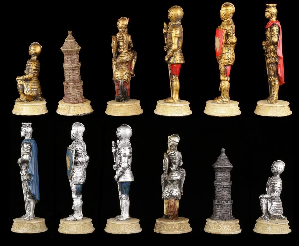 Pezzi Degli Scacchi Set - Cavaliere Oro E Colori Argento - Medioevo Figure - Immagine 2 di 4