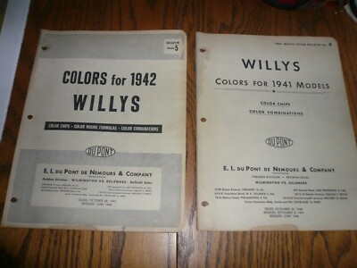 1941 1942 Willys DuPont Dulux & Color Chip Paint Samples - Two Years