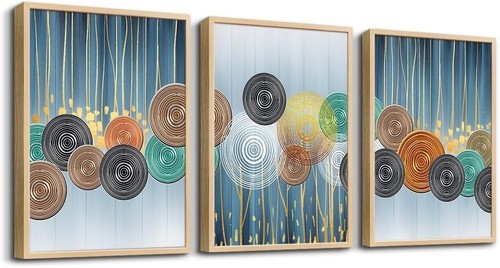 Boho-Inspired Natural Wood Framed Wall Art - Set of 3 Large Abstract Prints - Picture 3 of 8