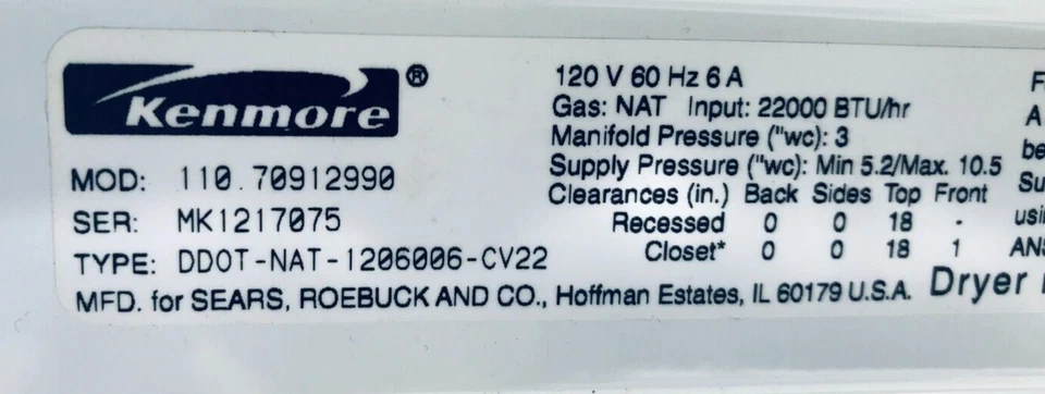 Kenmore Gas  Dryer Model 110.70912990  Terminal Block Metal Plate - Image 3 of 3