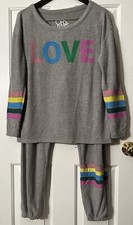 CHASER Love Knit Sweatshirt Joggers Set Heather Gray Rainbow Stripe Size M SOFT