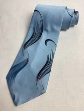 Vintage Necktie 1970 Swing Wide Neck Tie Powder Blue Abstract Art Deco Jacquard