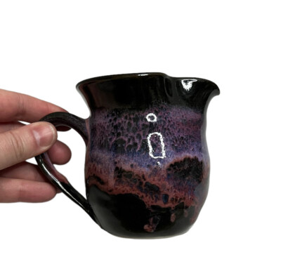 PNW Bruning Studio Art Pottery Creamer Pitcher SIGNED Black Purple Glaze