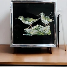 1980s Framed Foil Etching Art Sandpiper Rare Vintage Collection Piece