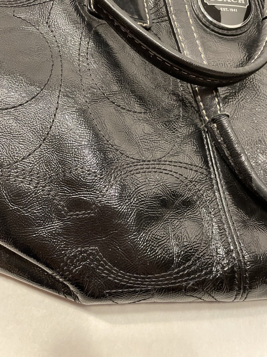 Coach Signature Stitched Patent Leather Frame Logo Carryall F15658