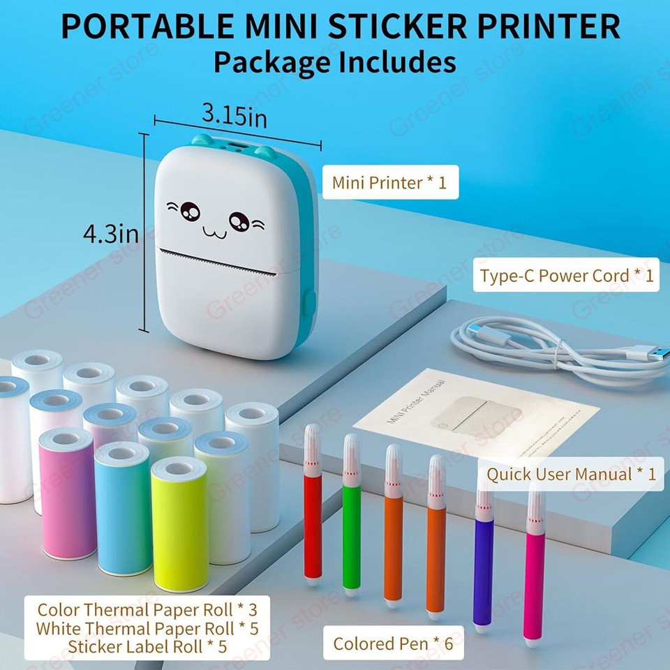 Mini Bluetooth Thermal Printer Pocket-Sized Photo Label Printing Mahine ...