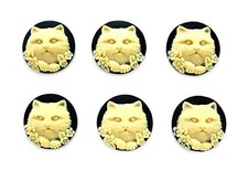 6 IVORY color CAT Kitten & Flowers on Black 25mm Round CAMEOS DIY Crafts & Gifts