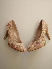 Damen High Heel Stiletto Pumps*Rosé Blumen*Kork-Absatz*Gr 37