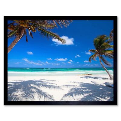 Coconut Palms At Desolate Beach Caribbean Paradise 12X16 Inch Framed Art Print