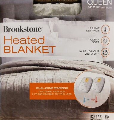 Brookstone Heated Throw Blanket Dual-Zone Warming - Grey - Queen Size  84u0026#034; x 90u0026#034; | eBay
