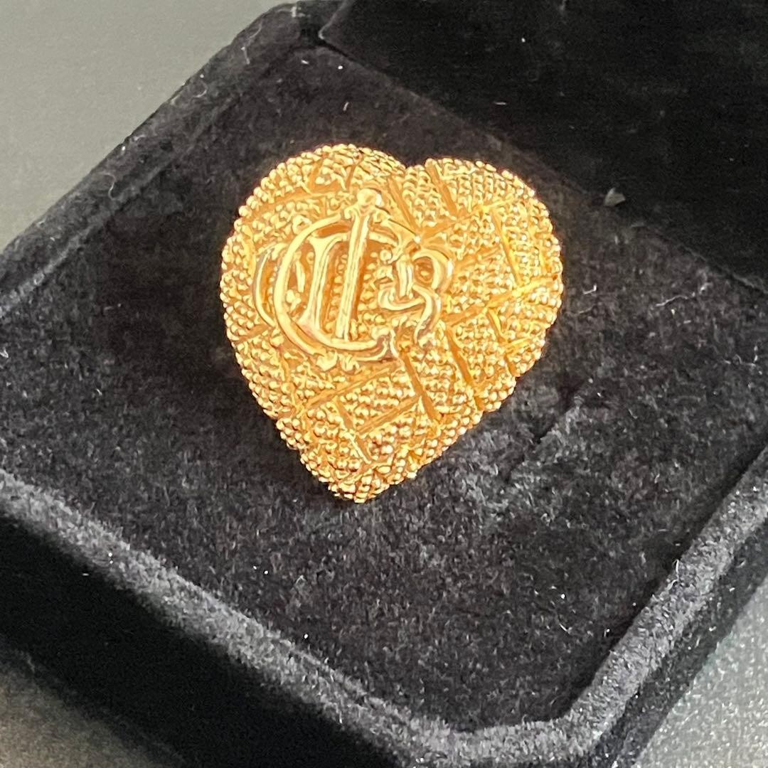 Vintage Christian Dior CD Heart Emblem Logo Gold Tone Pin Brooch Badge