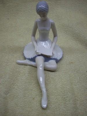 Porcelain Sitting Ballerina Reading a Book Figurine