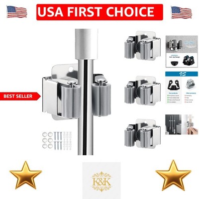 3PCS Heavy-Duty Stainless Steel Broom and Mop Holder for Garage Organization