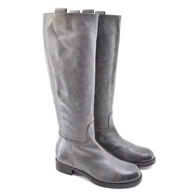 Womens Alberto Fermani Riding Knee Boots 37 / 7 Gray Leather Back Zip Shoes New 
