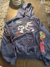 BUGS BUNNY Hoodie Sweatshirt Adult Large Blue All Over LOONEY TUNES Cartoon AOP