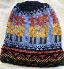 Beanie Hat   Andean Llama Knit Cap   Handmade Style Winter Warm