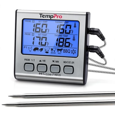TempPro TP17 Dual Probe Digital Cooking Meat 2-probes, Light Silver