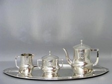 WMF Jugendstil Kaffee Tee Service 4-tlg. mit Tablet Silber Versilbert um 1910