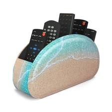 Remote Control Holder PU Leather Caddy Desktop Organizer 5 Compartment Sand