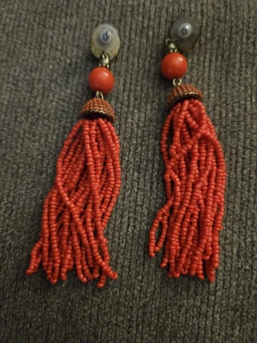 '70s Mexican Fiesta Rare Earrings Red Beaded Vintage Fashion Costume Jewelry📿🎊