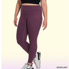 2X Zenana Brushed Microfiber Full Length Leggings eggplant purple buttery soft