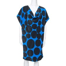 Gucci Black Blue Dot Print Silk Draped Mini Dress M