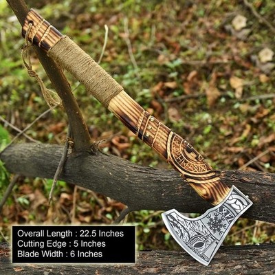 Viking Axe Hand Forged Carbon Steel | Engraved Hatchet |Camping Tool Gift