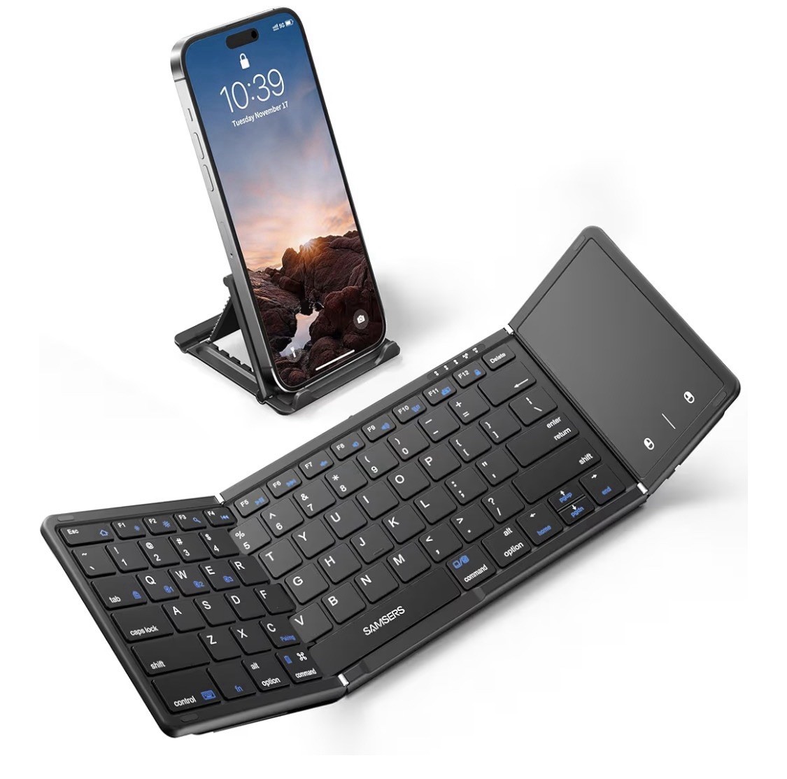 Foldable Bluetooth Keyboard with Touchpad, Full-Size Wireless