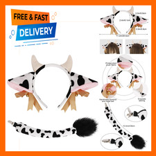 Cow Costume Accessories Ears Horns Headband Tail for Animal Cosplay Halloween