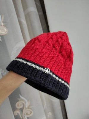 BOGNER Women s Winter Beanie Hat Red Cable Knit Virgin Wool Fleece Lined Luxury