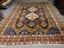 1960s Antique Geometric Caucasian Rug 6x9 Handmade Persian Style Tribal Carpet