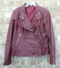 Echtes Leder Maroon Real Leather Jacket Biker Zippered Pockets Short 48
