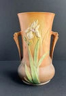 Roseville Pottery Iris Double Handle Large Vase 10.25” Brown Green Art Deco