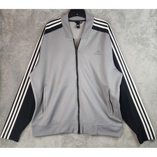 Adidas Track Jacket Mens 3XL Gray Black White Stripe Full Zp Athletic Outdoor