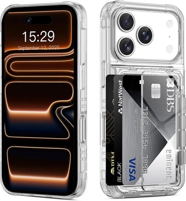 iPhone 17 Pro Case Wallet Clear Protective Phone Case with Credit Card Holder