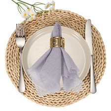 6Pcs Cotton Linen Napkins, 13 x 13 Inch Cloth Napkins Fringe, Light Purple