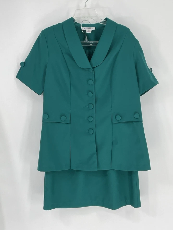Traje Falda Roaman's Mujer 14W Dos Piezas Verde Manga Corta Foto 3 de 4