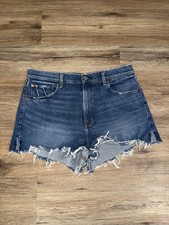 Abercrombie Fitch High Rise Mom Short Distressed Raw Hem Medium Wash Sz 14/32